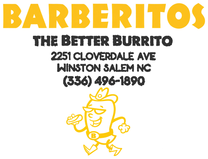 Barberitos — The Better Burrito. 2251 Cloverdale Ave, Winston Salem NC, (336) 496-1890